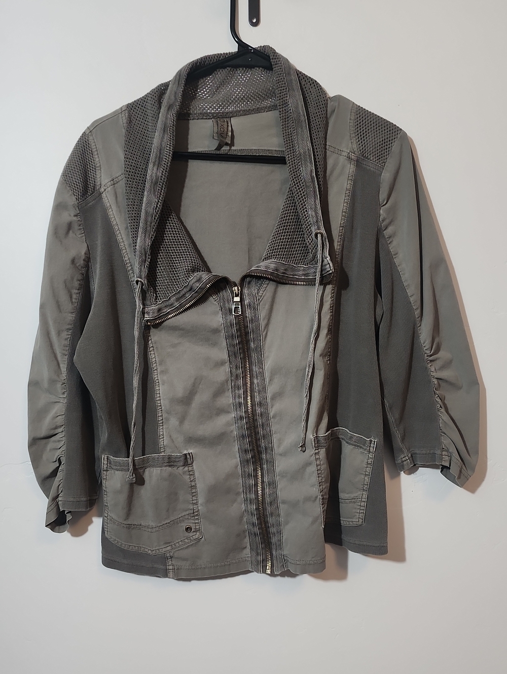 Ina Olive-Grey Utility Zip Hoodie Jacket